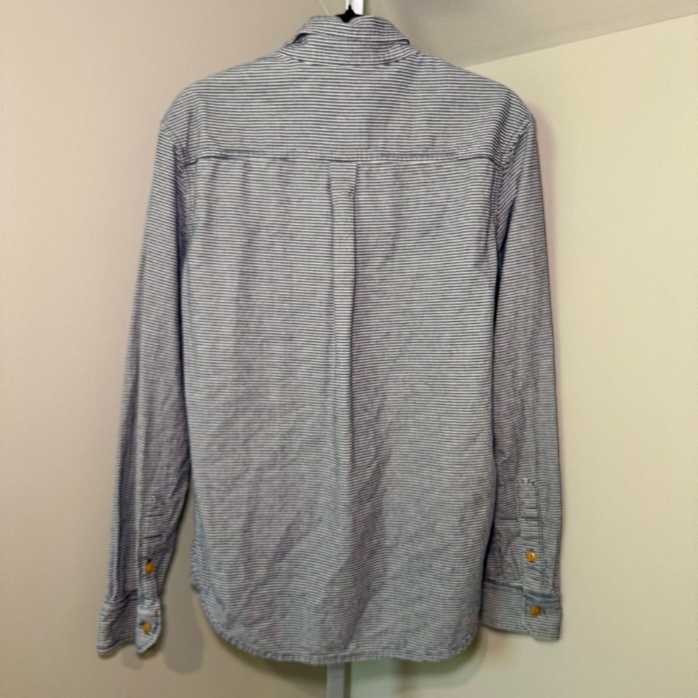Almond Surfboards Men’s Long Sleeve Button Front Navy White Stripe Size Large - Picture 3 of 5
